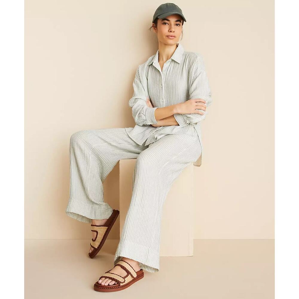 Ann Taylor LOFT Women's Striped Triple Cloth Pull On Wide Leg Pants Size L Multi